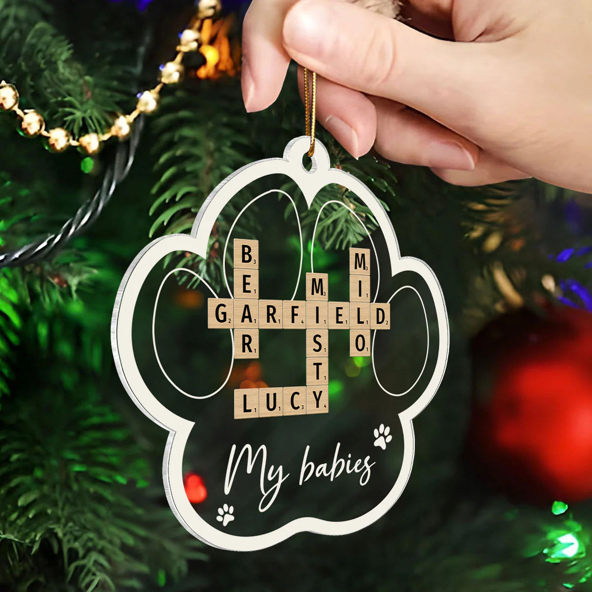 My Babies Dog Cat Names Crossword Puzzle Art Personalized Paw Shaped Acrylic Ornament - Image 4