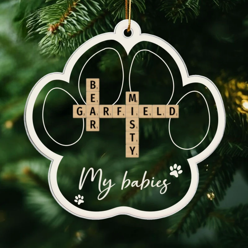 My Babies Dog Cat Names Crossword Puzzle Art Personalized Paw Shaped Acrylic Ornament - Image 7
