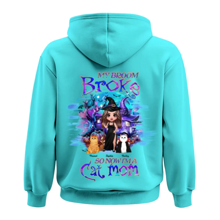 My Broom Broke So Now I'm A Cat Mom Halloween Personalized Hoodie - Image 10