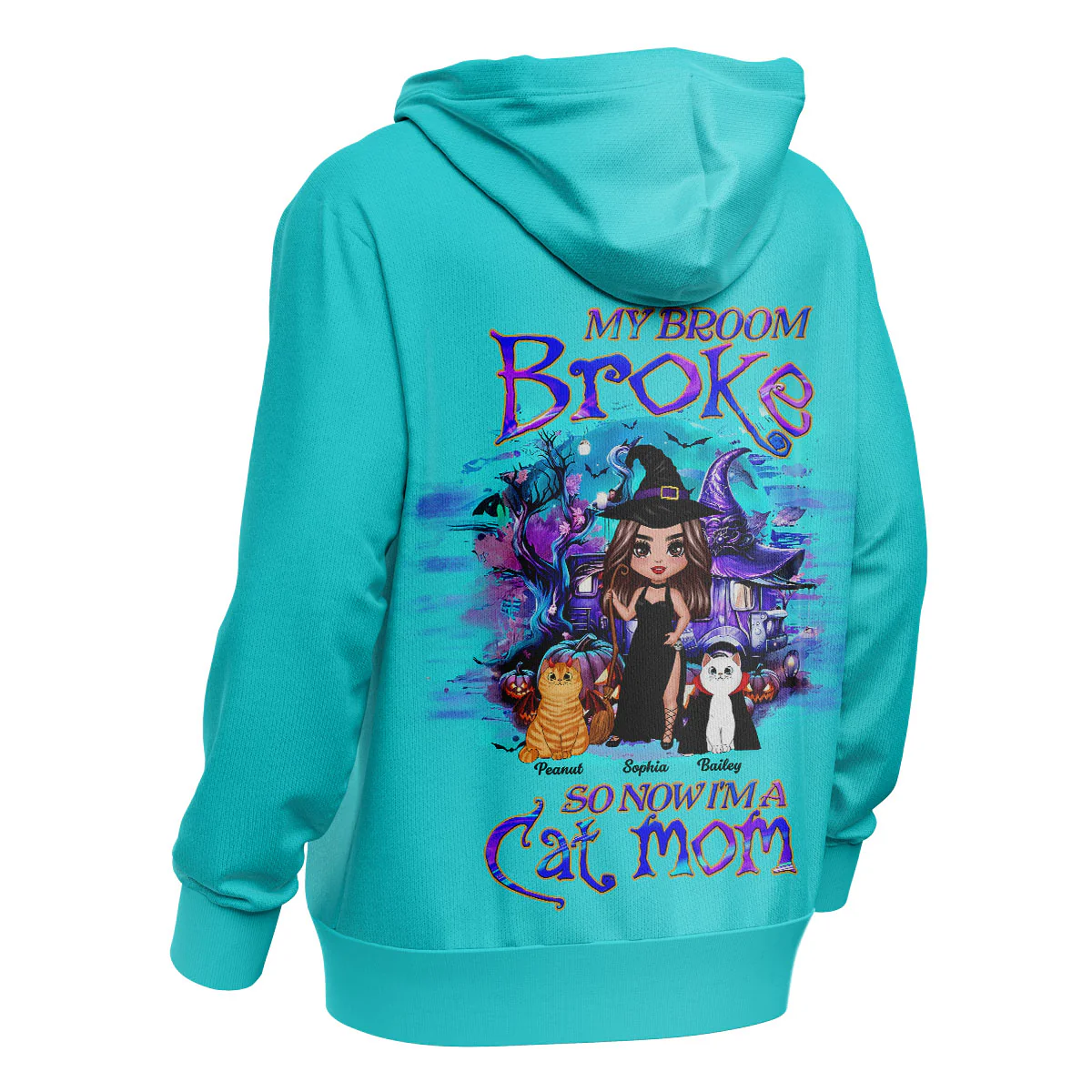 My Broom Broke So Now I'm A Cat Mom Halloween Personalized Hoodie - Image 7