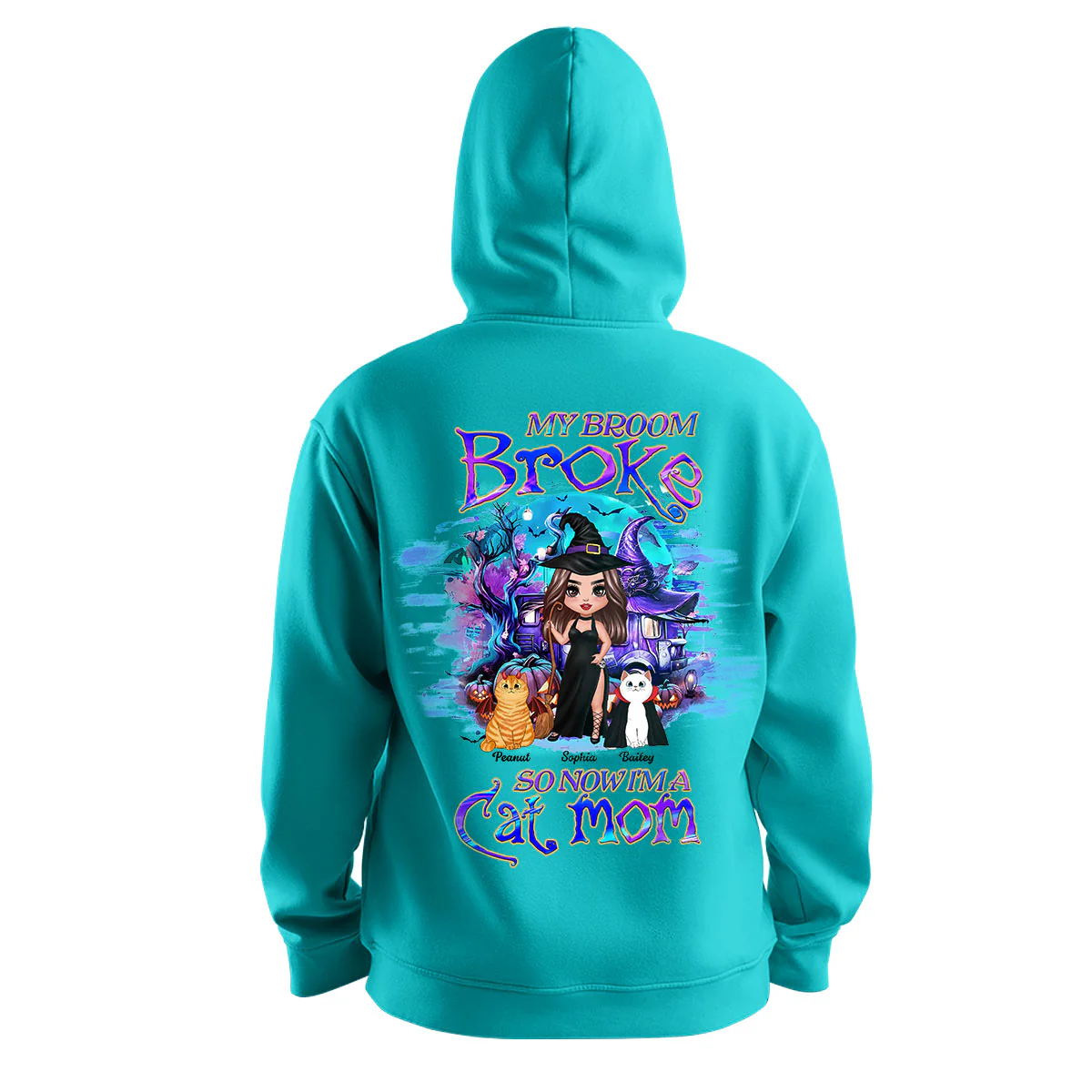 My Broom Broke So Now I'm A Cat Mom Halloween Personalized Hoodie - Image 8