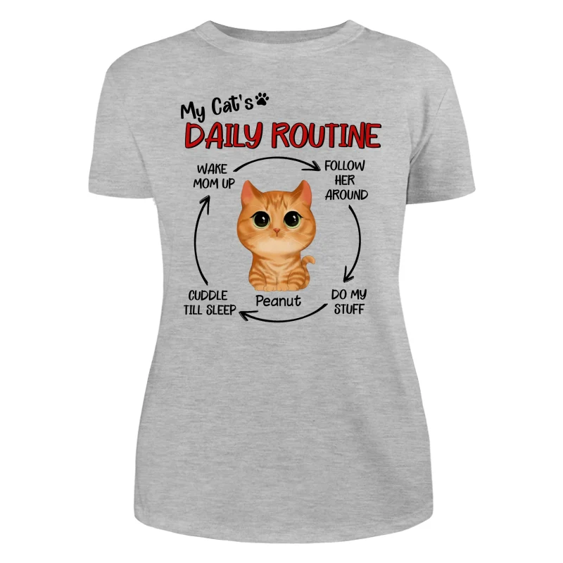 My Cats Daily Routine Cycle Watercolor Cute Cat Personalized Shirt - Image 10