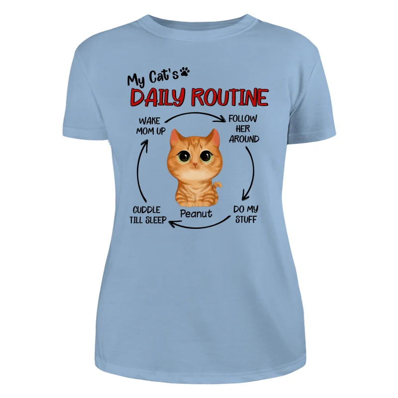 My Cats Daily Routine Cycle Watercolor Cute Cat Personalized Shirt - Image 12