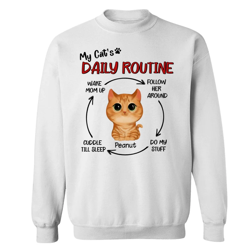 My Cats Daily Routine Cycle Watercolor Cute Cat Personalized Shirt - Image 17