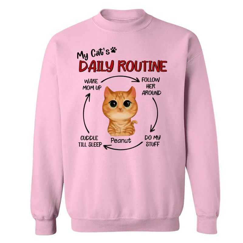 My Cats Daily Routine Cycle Watercolor Cute Cat Personalized Shirt - Image 19