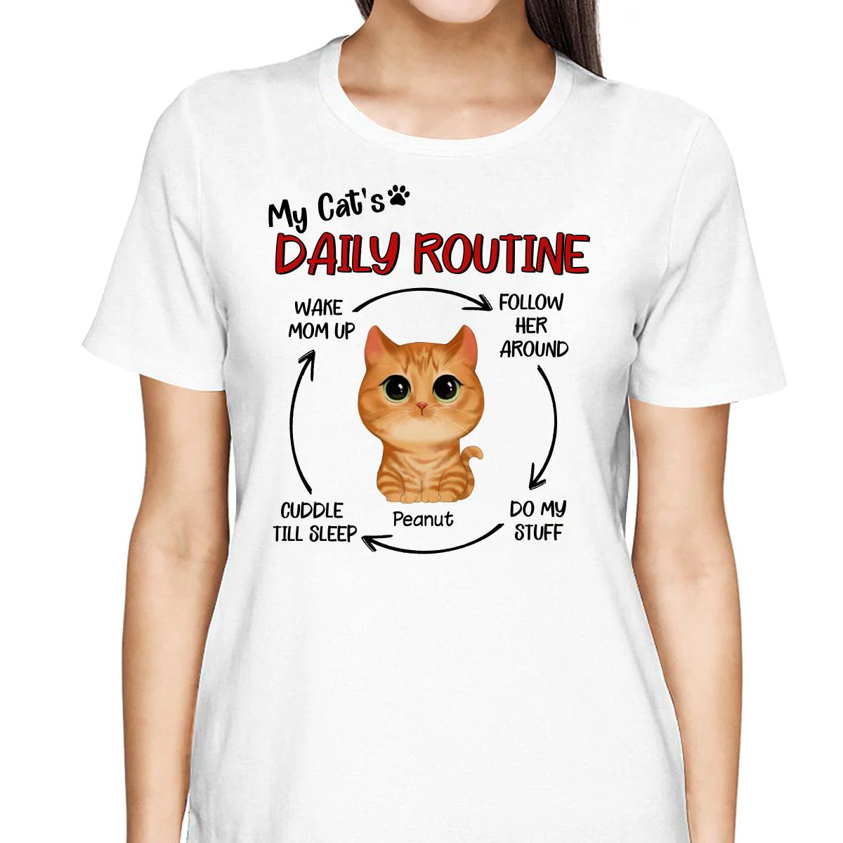 My Cats Daily Routine Cycle Watercolor Cute Cat Personalized Shirt - Image 2