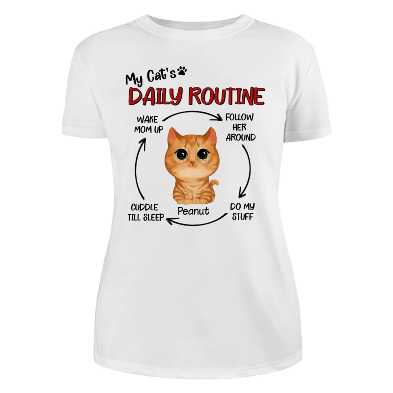 My Cats Daily Routine Cycle Watercolor Cute Cat Personalized Shirt - Image 9