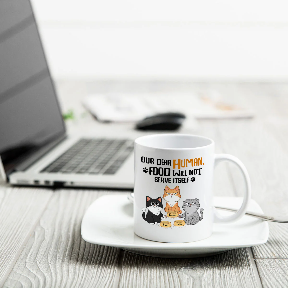 My Dear Human Food Will Not Serve Itself Funny Cats Personalize Mug - Image 4