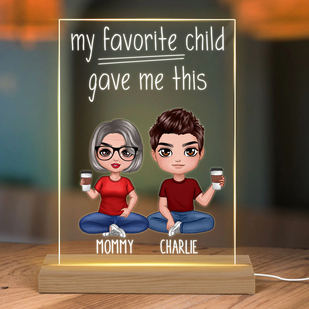 My Favorite Child Gave Me This Sitting Doll Mom And Daughters Sons Funny Personalized Rectangle Acrylic Plaque LED Night Light - Image 3