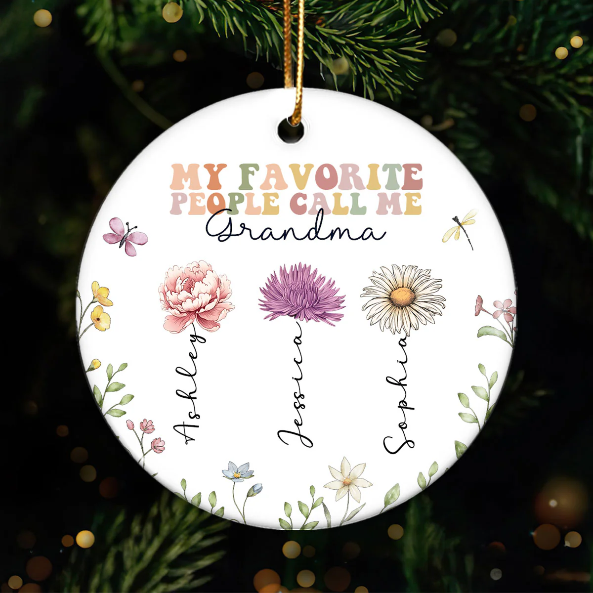 My Favorite People Call Me Grandma, Birth Month Flower Personalized Ceramic Ornament