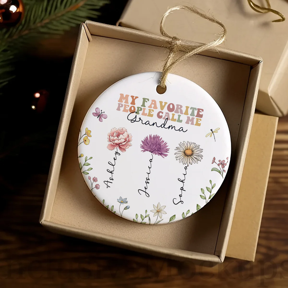 My Favorite People Call Me Grandma, Birth Month Flower Personalized Ceramic Ornament - Image 3