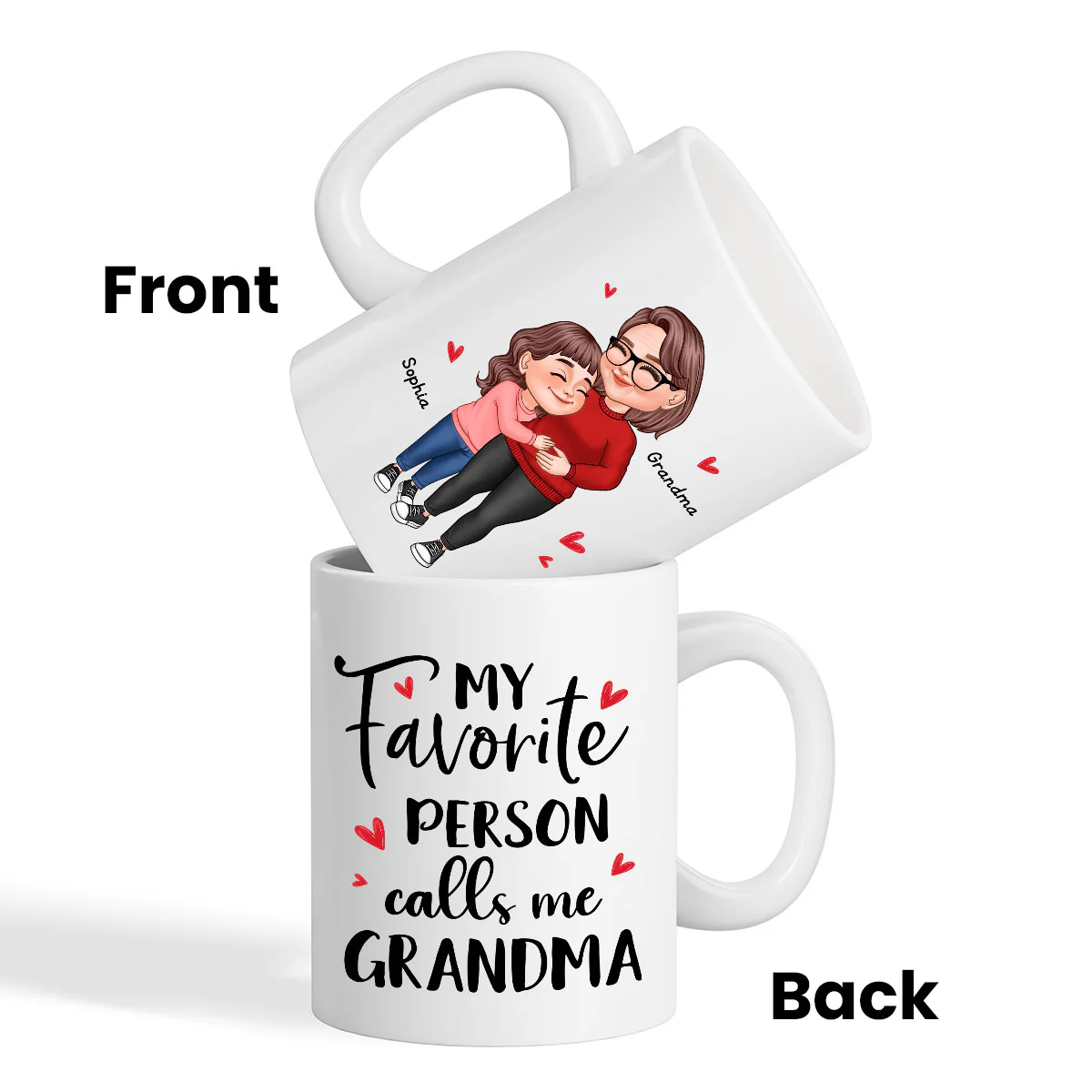 My Favorite People Call Me Grandma Cartoon Grandma Grandkids Hugging Personalized Mug - Image 3