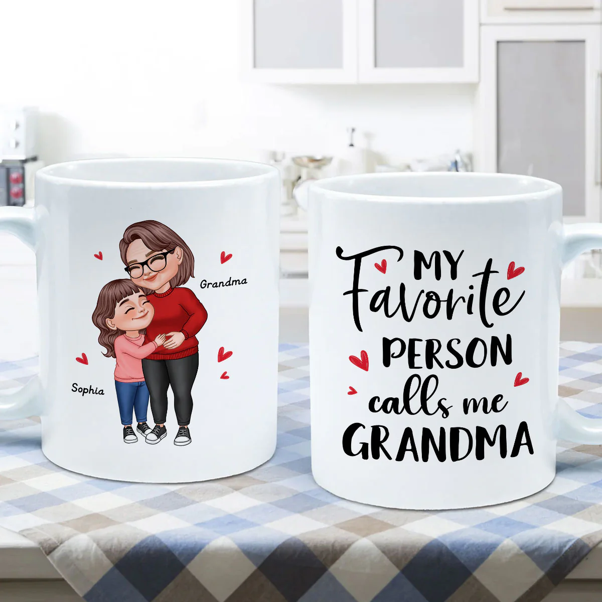 My Favorite People Call Me Grandma Cartoon Grandma Grandkids Hugging Personalized Mug - Image 5