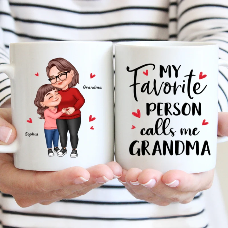 My Favorite People Call Me Grandma Cartoon Grandma Grandkids Hugging Personalized Mug - Image 7