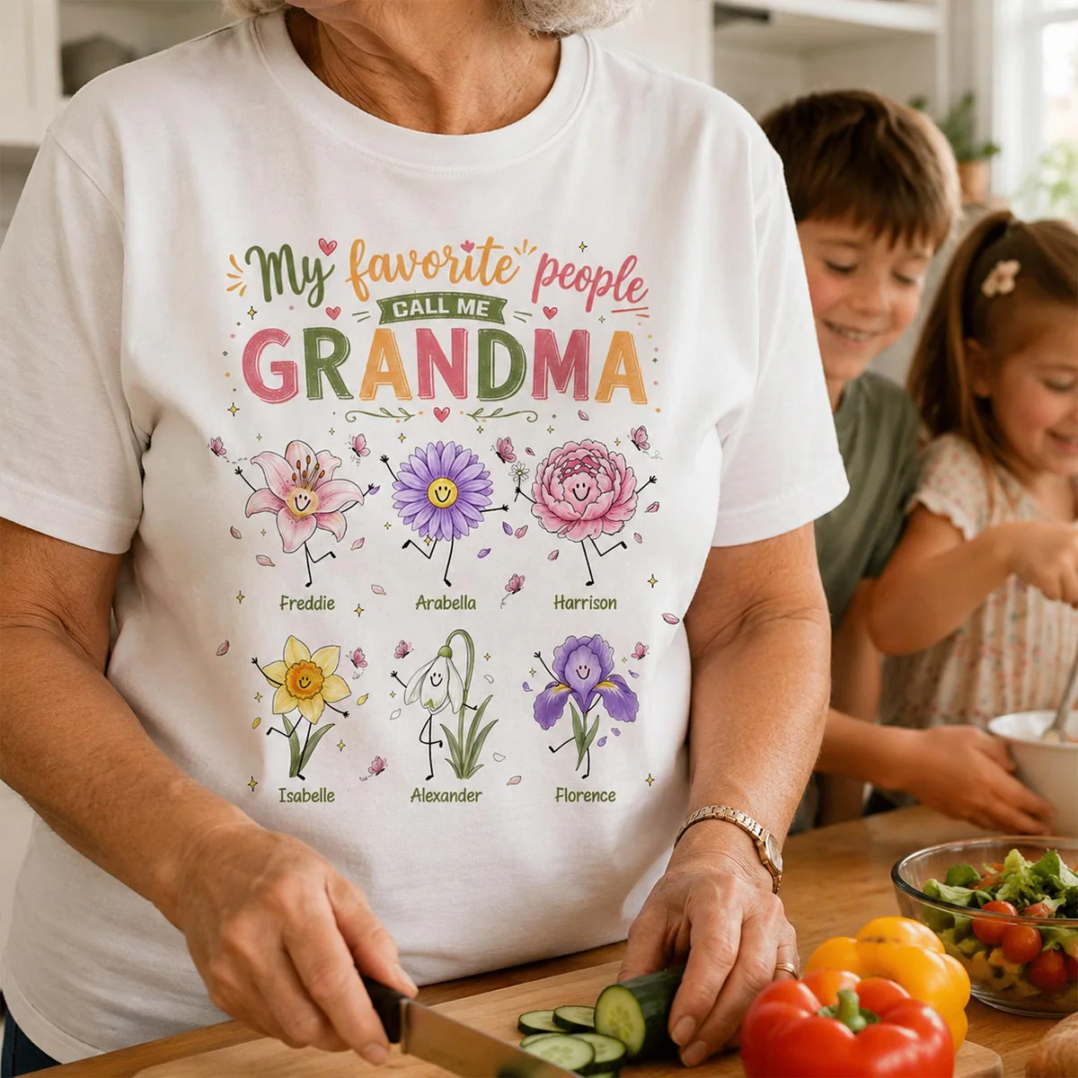 My Favorite People Call Me Grandma Cute Doodle Birth Month Flower - Personalized Shirt - Heartfelt Gift For Grandma, Mom - Image 3