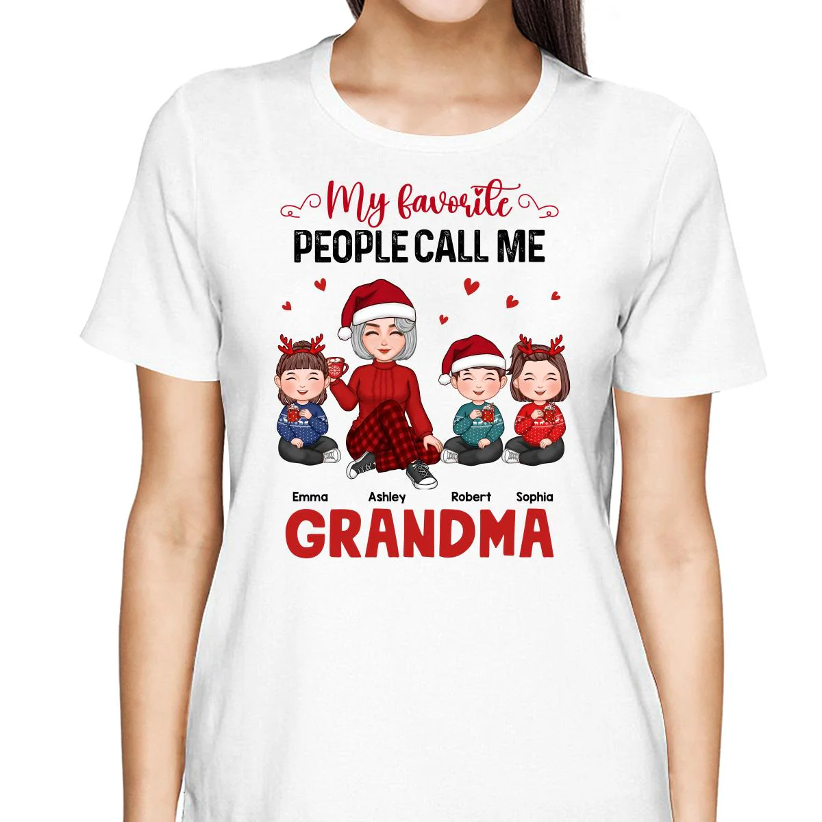 My Favorite People Call Me Grandma Cute Grandma And Kids Sitting Christmas Personalized Shirt - Image 2