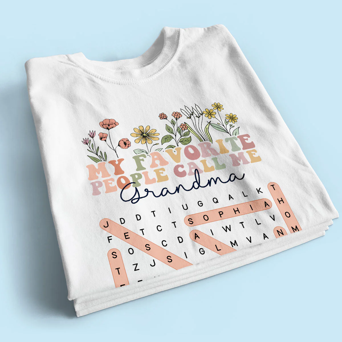 My Favorite People Call Me Grandma Floral Word Search Puzzle - Personalized Shirt - Mother's Day Gift For Grandma Mom - Image 2