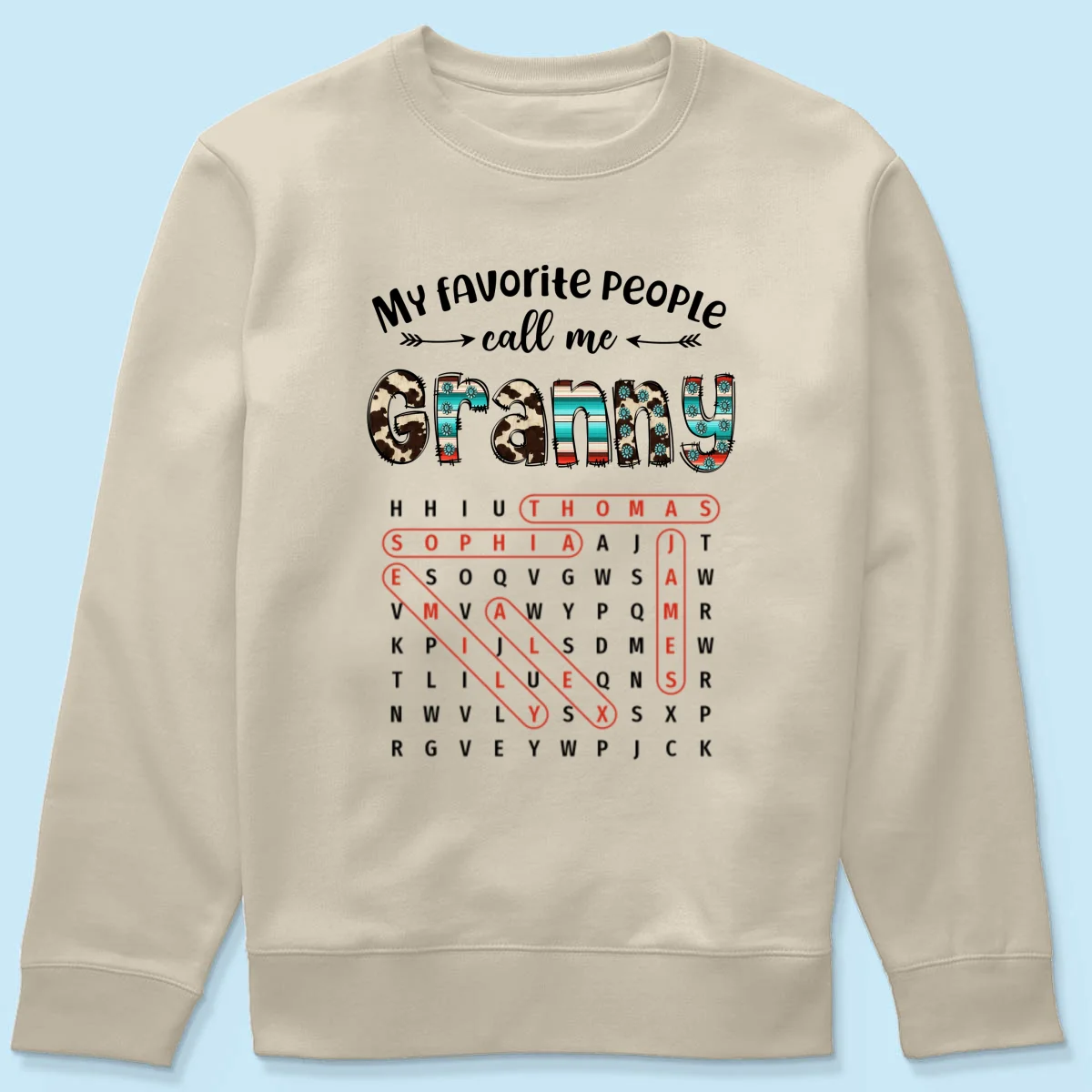 My Favorite People Call Me Grandma Western Cowhide Pattern Word Search Puzzle - Personalized Shirt - Gift For Grandma Mom - Image 22