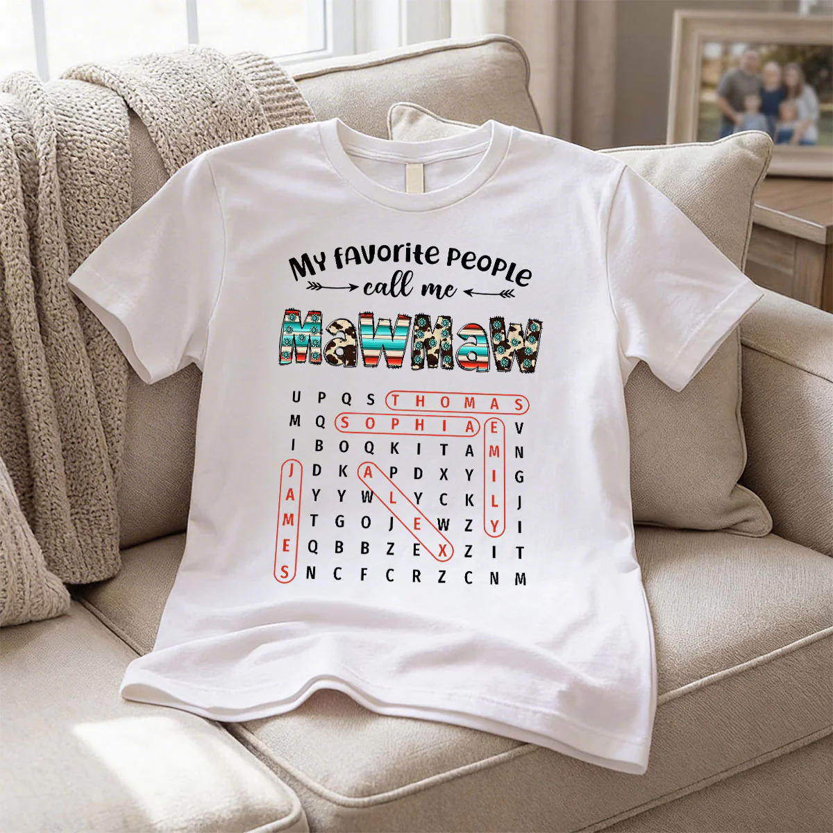 My Favorite People Call Me Grandma Western Cowhide Pattern Word Search Puzzle - Personalized Shirt - Gift For Grandma Mom - Image 8