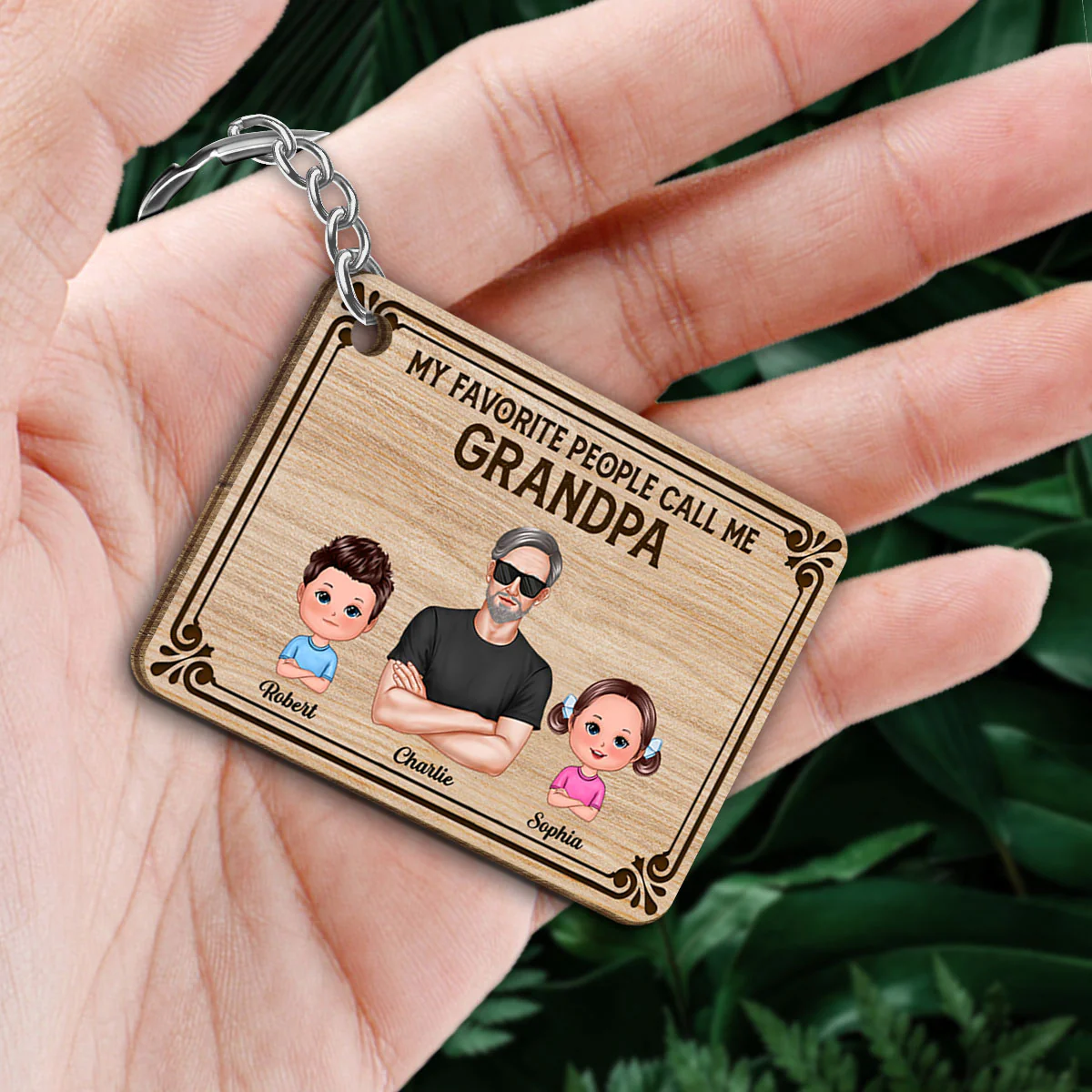 My Favorite People Call Me Grandpa Personalized Wooden Keychain - Image 2