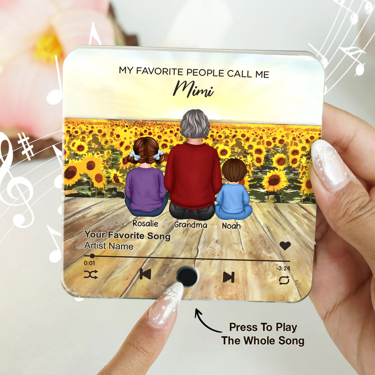 My Favorite People Call Me Nana Sunflower Field Personalized Music Fridge Magnet, Perfect Gift For Nana, Grandma - Image 4