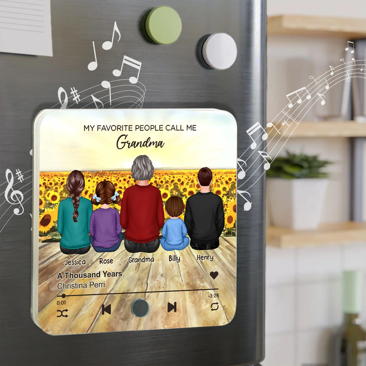 My Favorite People Call Me Nana Sunflower Field Personalized Music Fridge Magnet, Perfect Gift For Nana, Grandma - Image 7