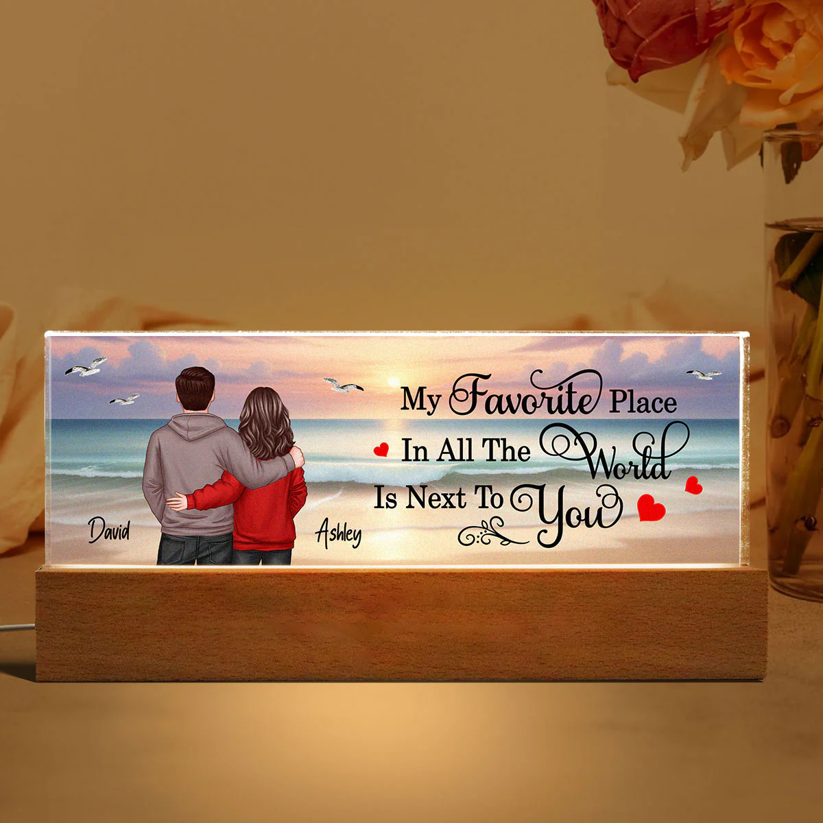 My Favorite Place Couple Beach Landscape Personalized LED Night Light, Gift For Her, Gift For Him - Image 6
