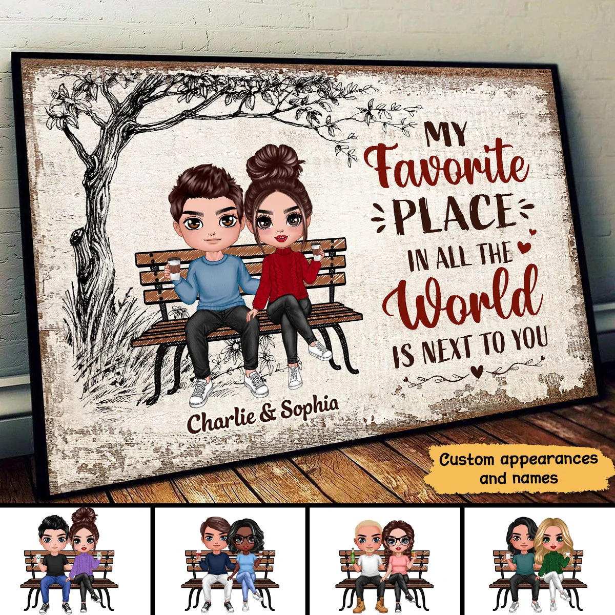 My Favorite Place Doll Couple Sitting Valentine‘s Day Gift Personalized Poster - Image 2