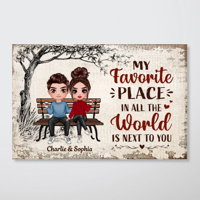 My Favorite Place Doll Couple Sitting Valentine‘s Day Gift Personalized Poster - Image 3