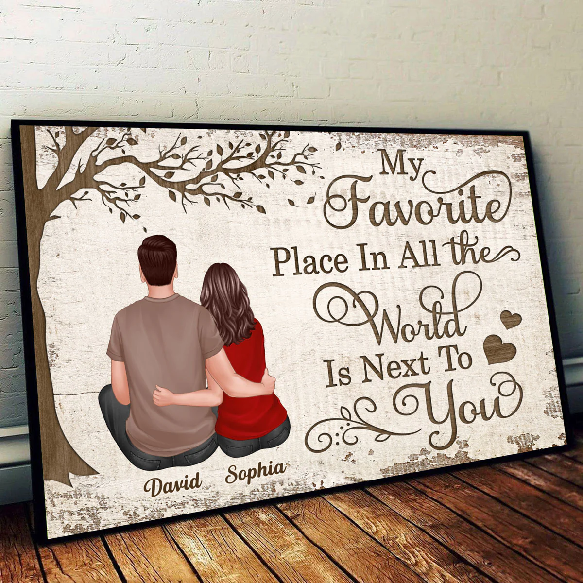 My Favorite Place In All The World Couple Sitting Hugging Personalized Poster, Valentine‘s Day Gift For Him, For Her - Image 2