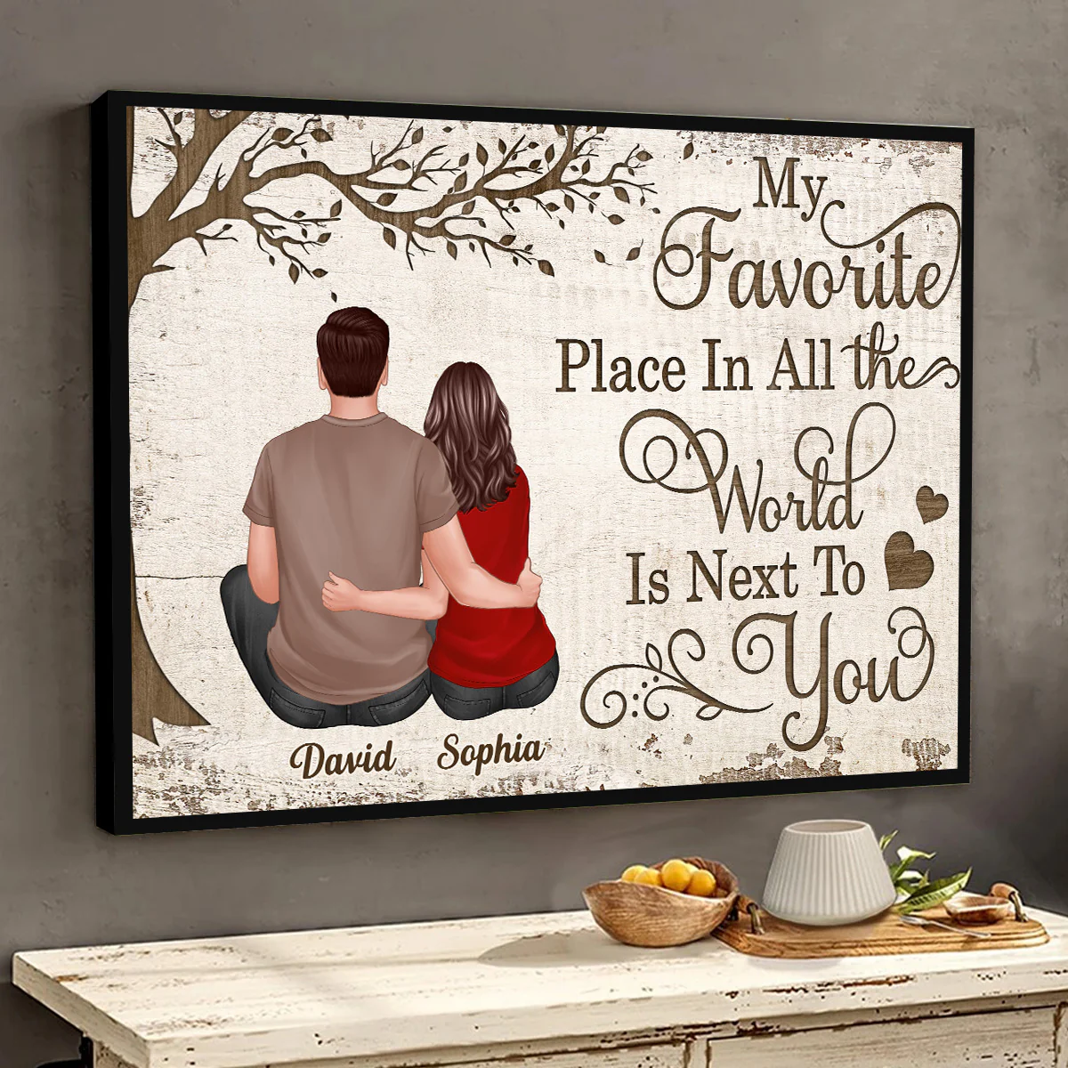 My Favorite Place In All The World Couple Sitting Hugging Personalized Poster, Valentine‘s Day Gift For Him, For Her - Image 3