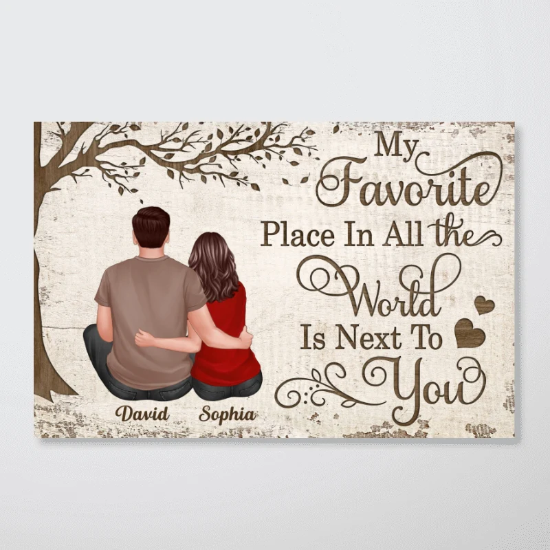 My Favorite Place In All The World Couple Sitting Hugging Personalized Poster, Valentine‘s Day Gift For Him, For Her - Image 4