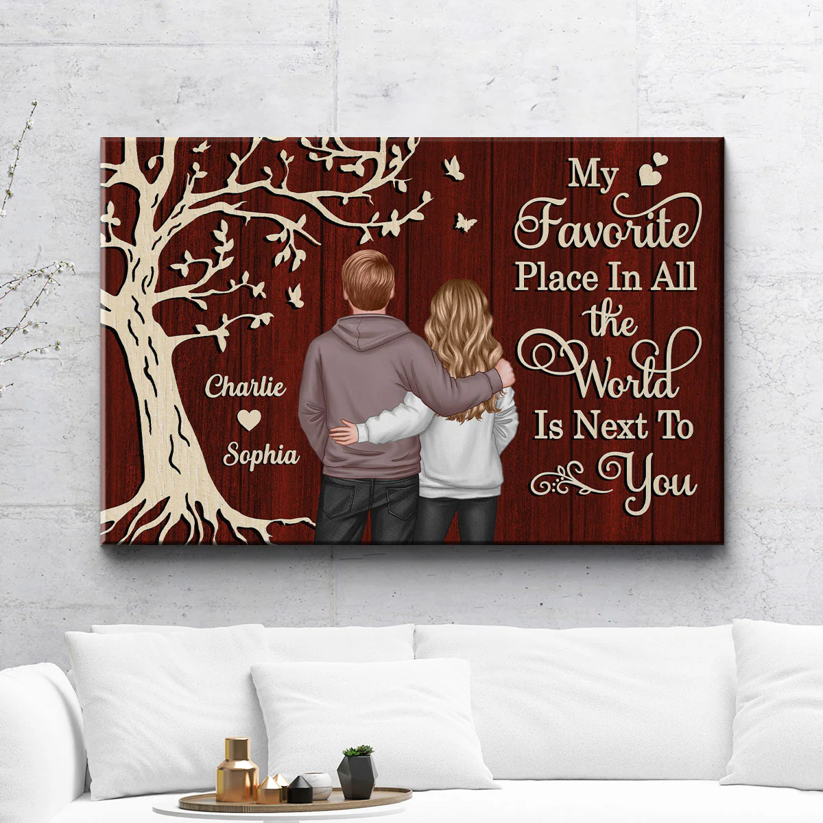 My Favorite Place in All the World Couple Tree - Personalized Canvas - Gift for him, Gift for her - Image 4