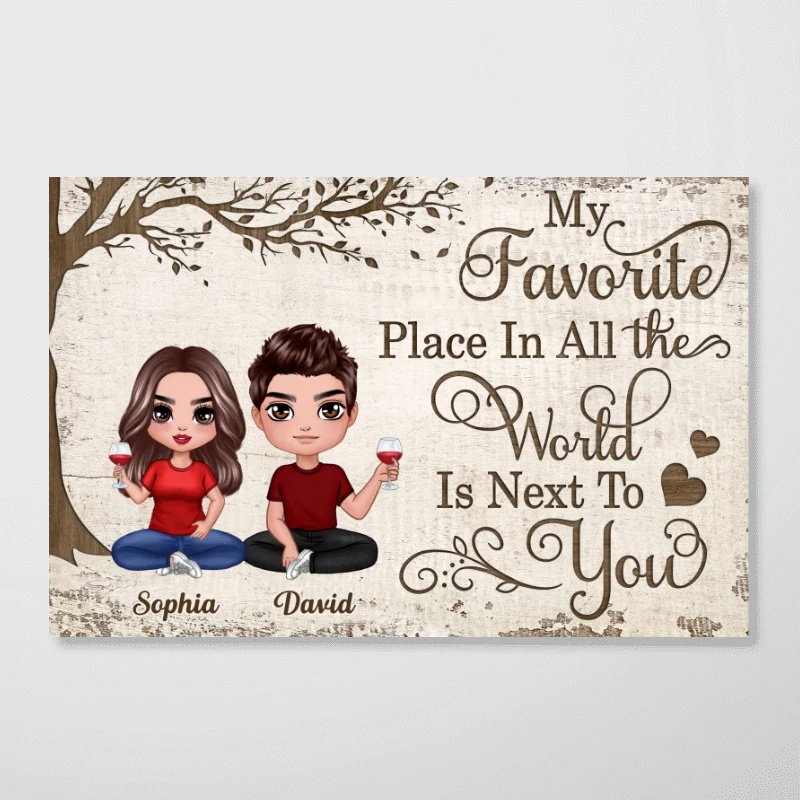 My Favorite Place In All The World Doll Couple Sitting Personalized Poster, Valentine‘s Day Gift For Him, For Her - Image 4