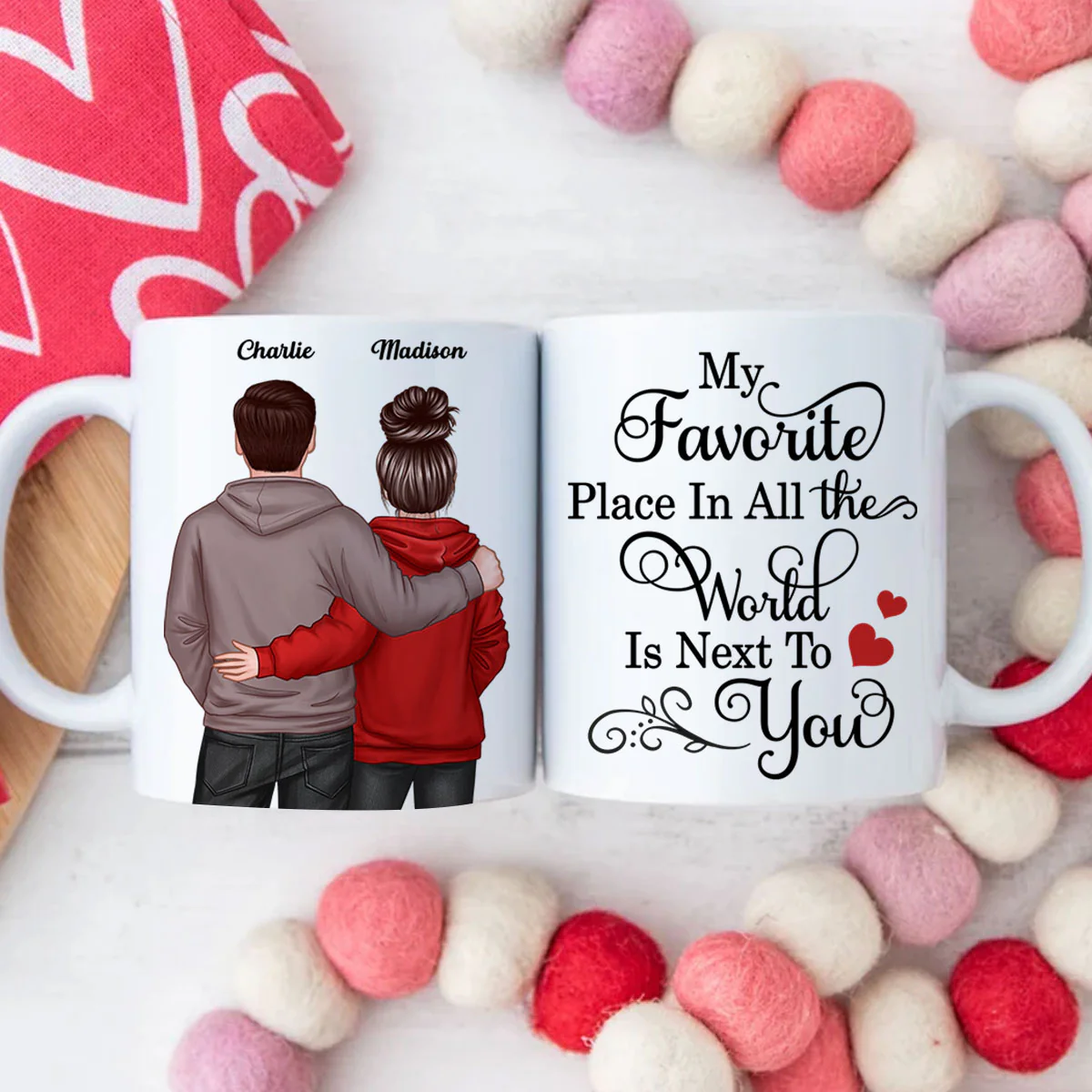 My Favorite Place In All The World Is Next To You, Couple Standing Together Personalized Mug, Gift for him, Gift for her - Image 4