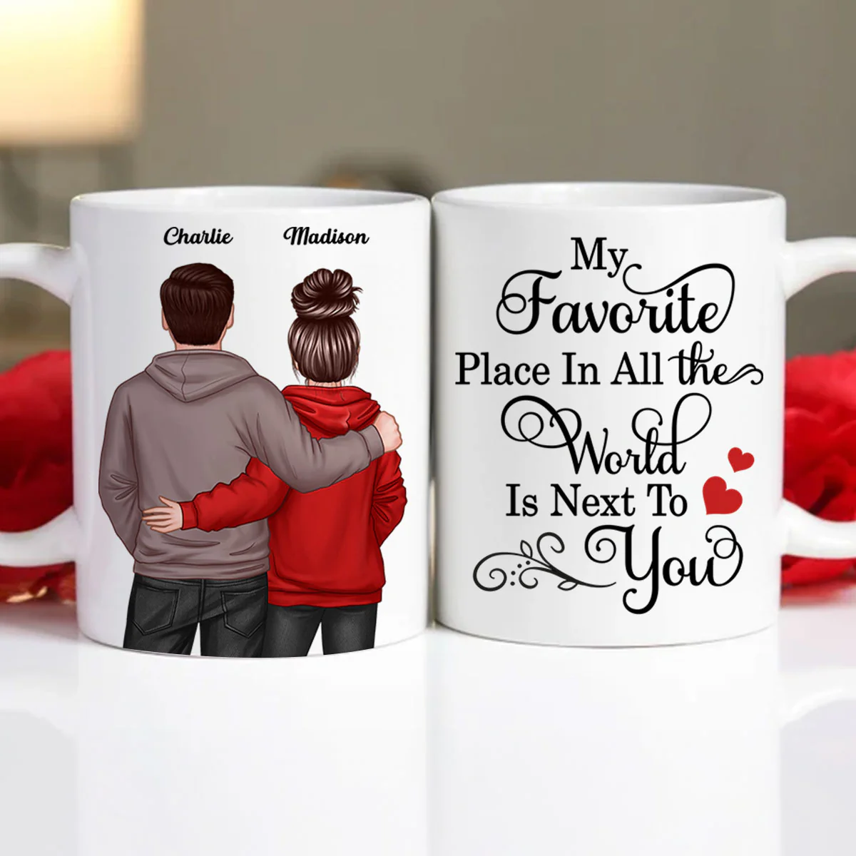 My Favorite Place In All The World Is Next To You, Couple Standing Together Personalized Mug, Gift for him, Gift for her - Image 5