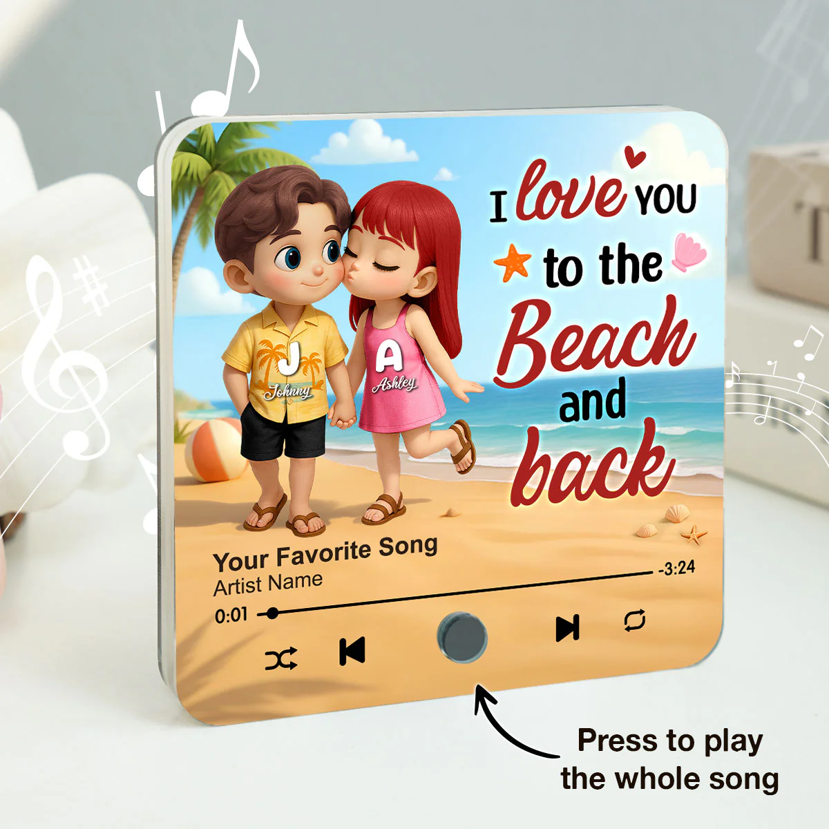 My Favorite Place in All the World is Next to You, Summer Cartoon Couple Personalized Music Fridge Magnet - Image 2