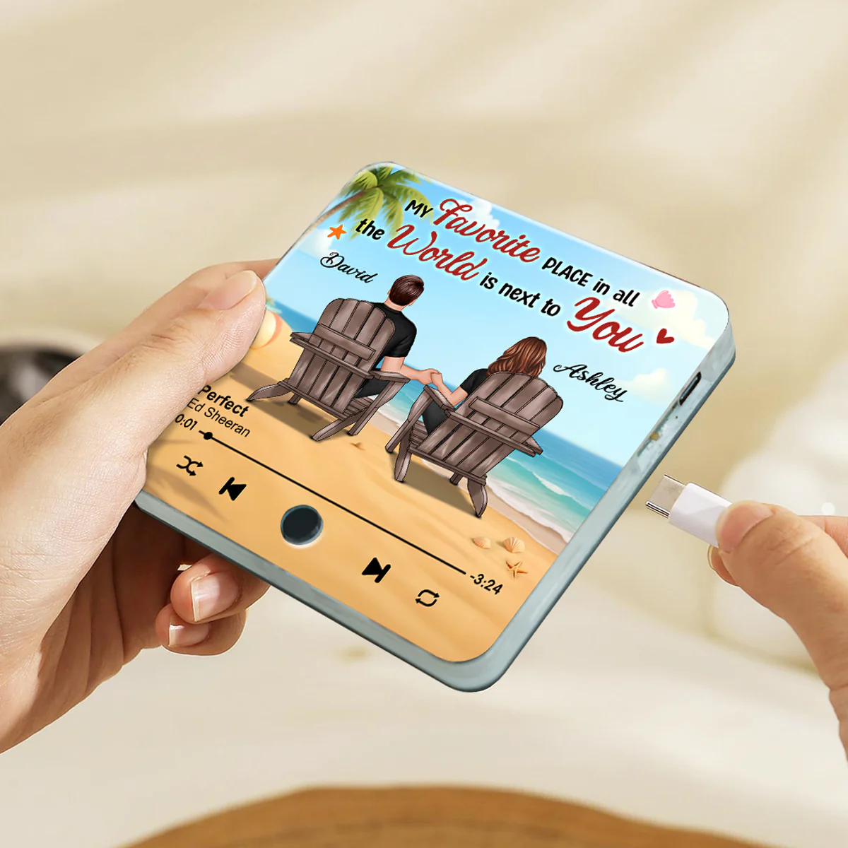 My Favorite Place in All the World is Next to You, Summer Couple Sitting Back View Personalized Music Fridge Magnet - Image 2