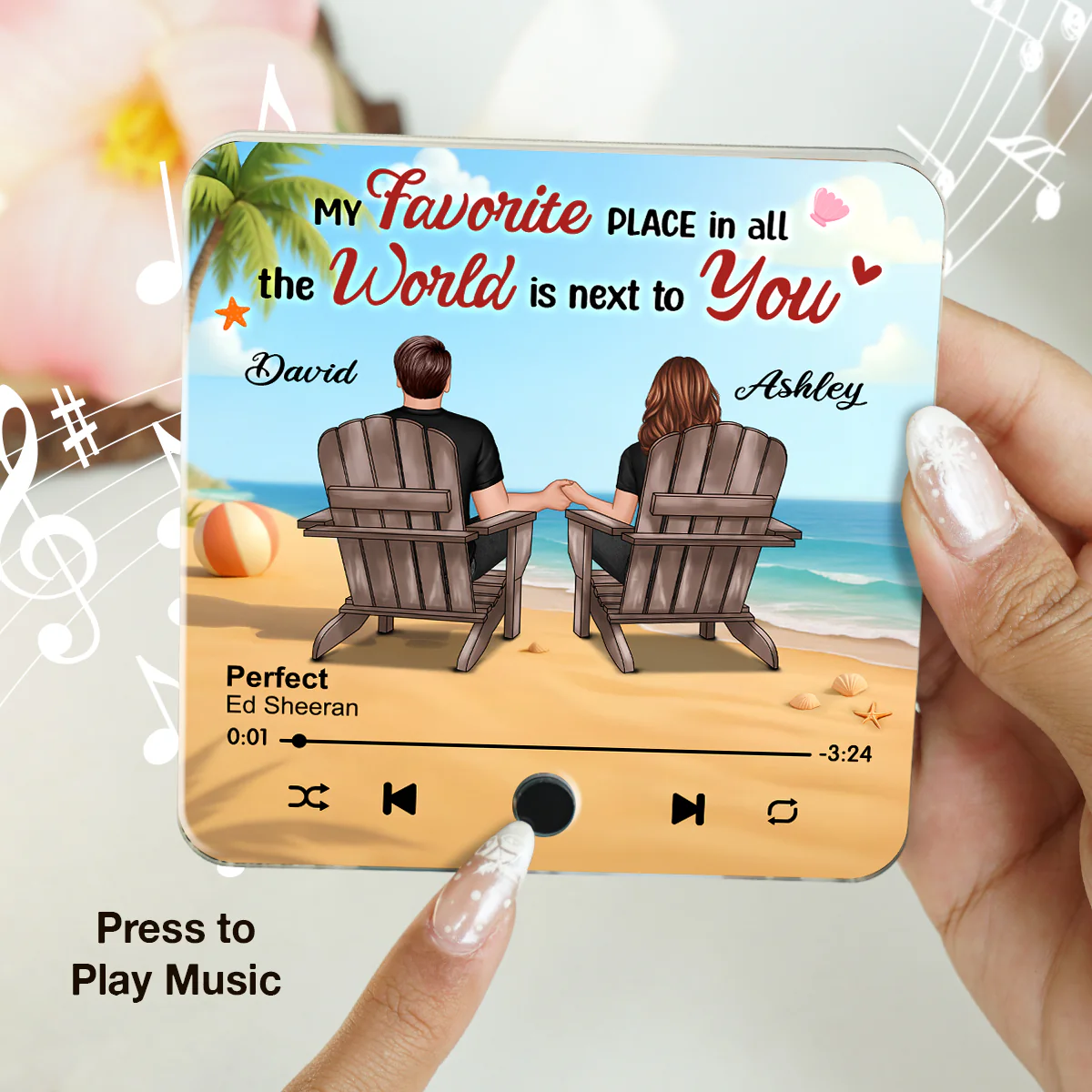 My Favorite Place in All the World is Next to You, Summer Couple Sitting Back View Personalized Music Fridge Magnet - Image 3