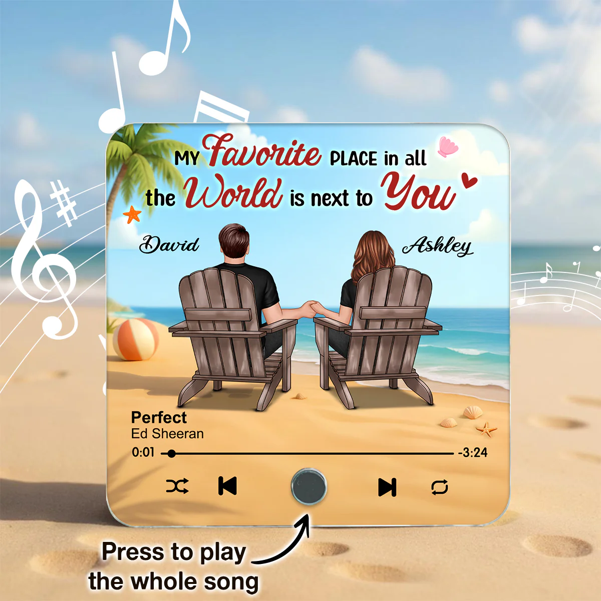 My Favorite Place in All the World is Next to You, Summer Couple Sitting Back View Personalized Music Fridge Magnet - Image 5