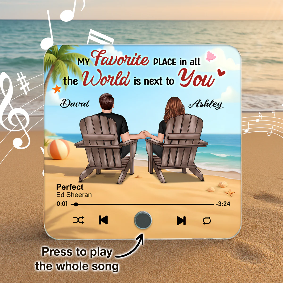 My Favorite Place in All the World is Next to You, Summer Couple Sitting Back View Personalized Music Fridge Magnet - Image 6