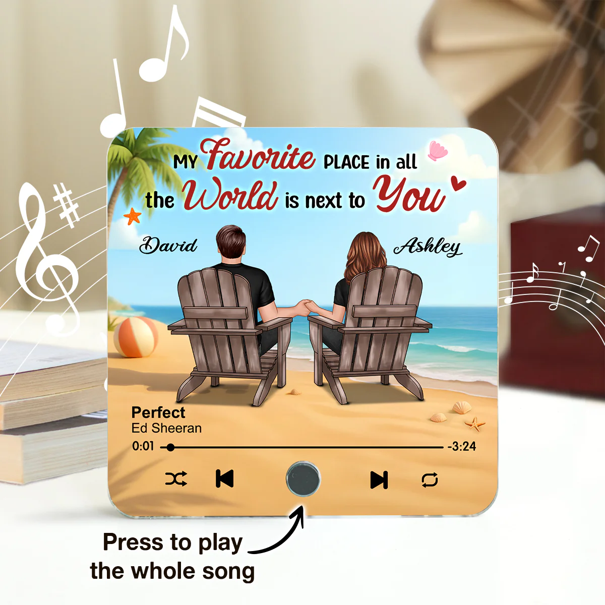 My Favorite Place in All the World is Next to You, Summer Couple Sitting Back View Personalized Music Fridge Magnet - Image 7