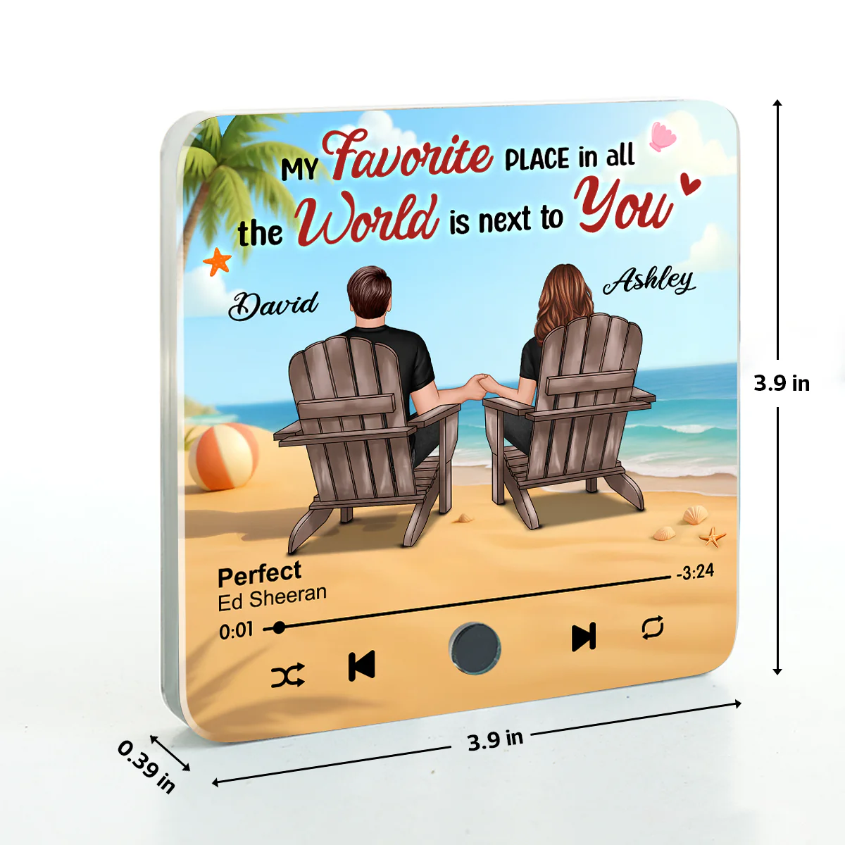 My Favorite Place in All the World is Next to You, Summer Couple Sitting Back View Personalized Music Fridge Magnet - Image 8