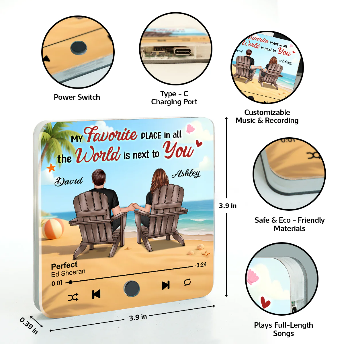 My Favorite Place in All the World is Next to You, Summer Couple Sitting Back View Personalized Music Fridge Magnet - Image 9
