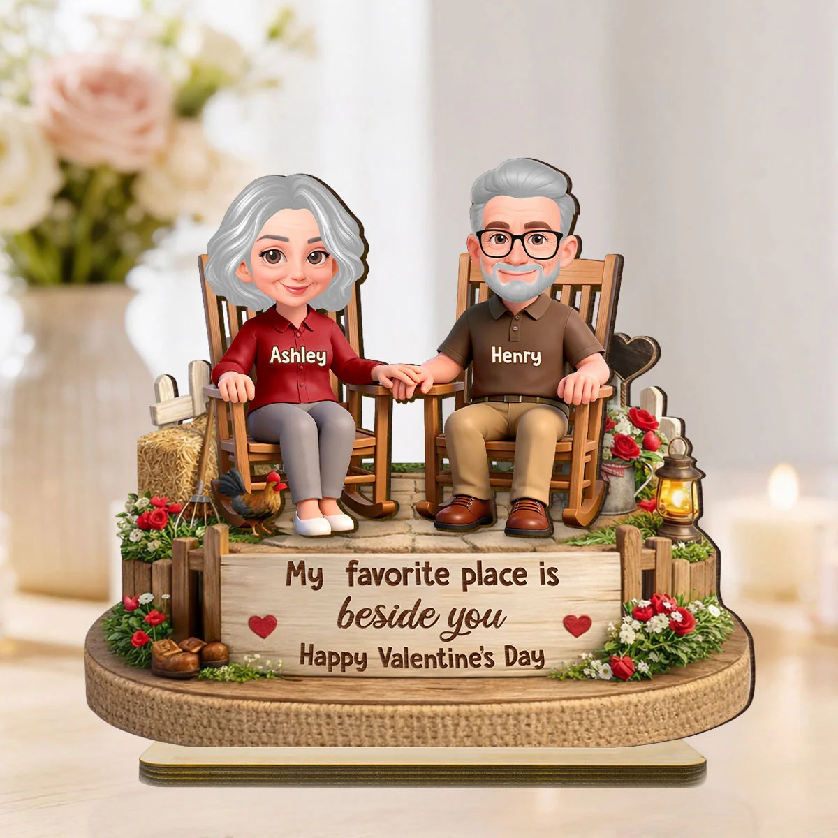 My Favorite Place is Beside You Farmhouse Couple - Personalized 2-Layered Wooden Plaque - Valentine's Day Gift for Her, for Him - Image 3