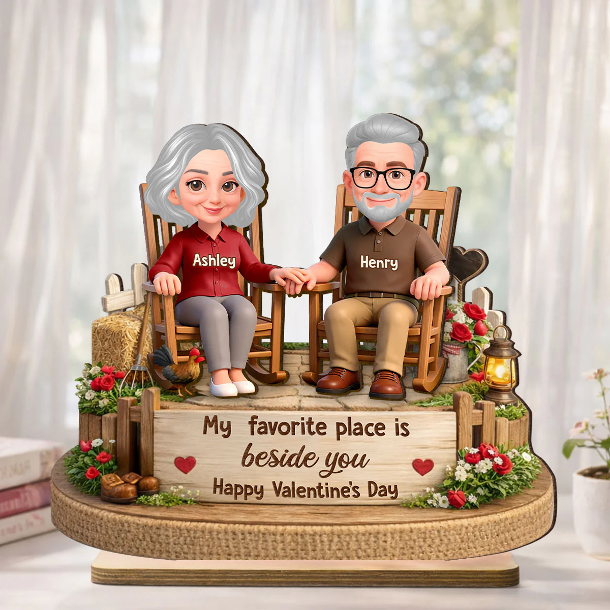 My Favorite Place is Beside You Farmhouse Couple - Personalized 2-Layered Wooden Plaque - Valentine's Day Gift for Her, for Him - Image 4