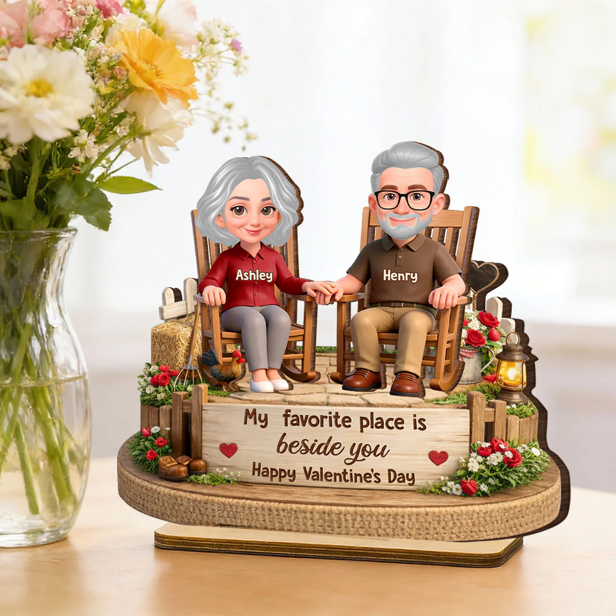 My Favorite Place is Beside You Farmhouse Couple - Personalized 2-Layered Wooden Plaque - Valentine's Day Gift for Her, for Him - Image 5