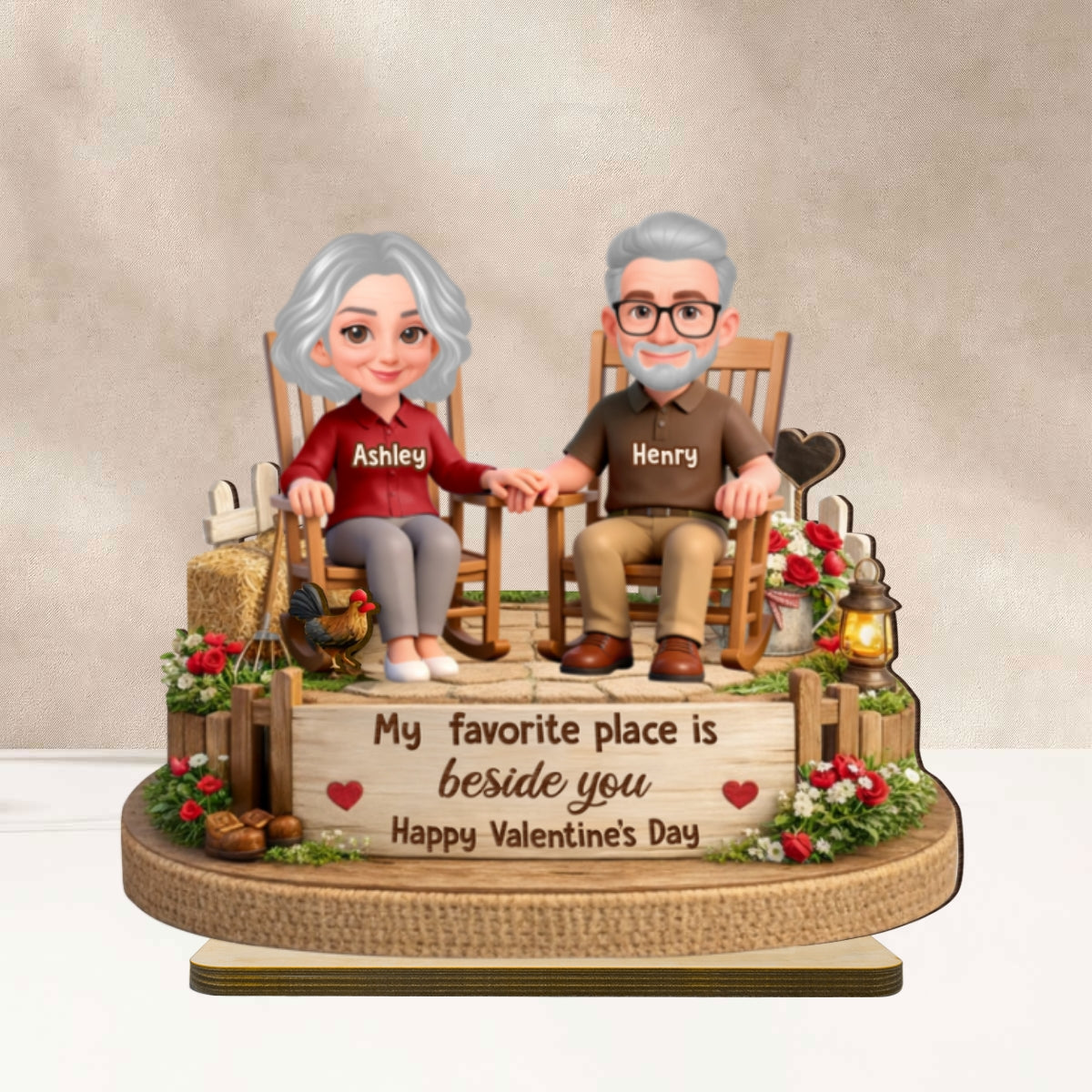 My Favorite Place is Beside You Farmhouse Couple - Personalized 2-Layered Wooden Plaque - Valentine's Day Gift for Her, for Him - Image 9