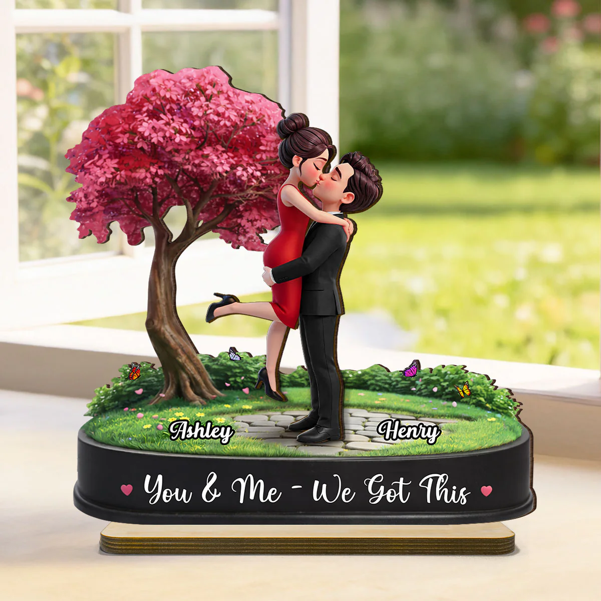 My Favorite Place is Inside Your Hug Couple Kissing - Personalized 2-Layered Wooden Plaque - Valentine's Day Gift for Her, for Him - Image 2