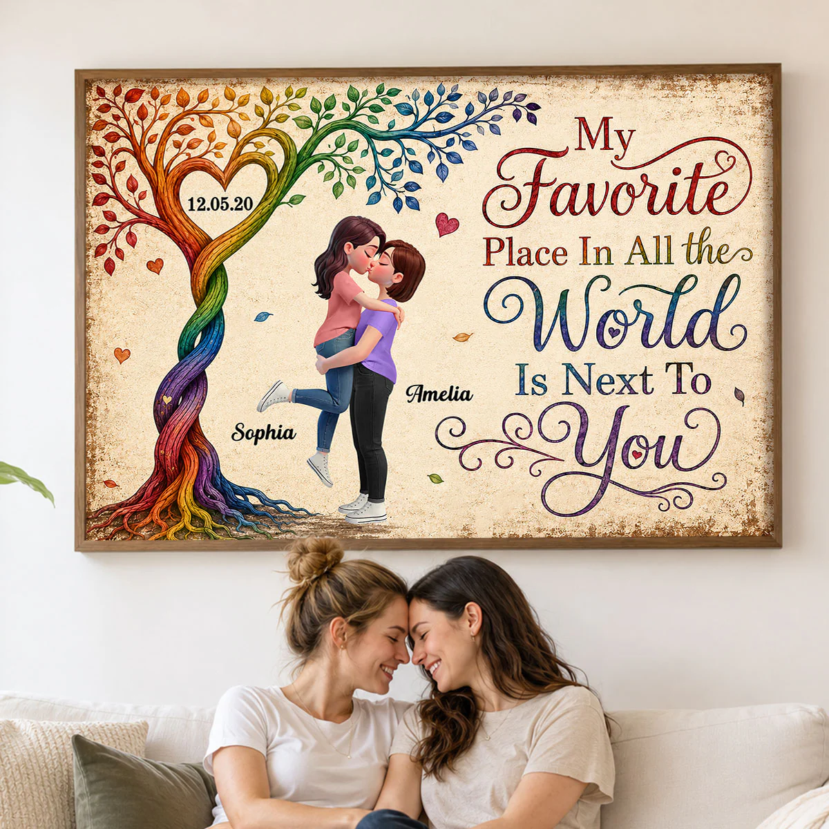 My Favorite Place is Next to You LGBTQ+ Couple - Personalized Poster - Heartfelt Anniversary Gift for Her, for Him, Pride Month Decor - Image 3